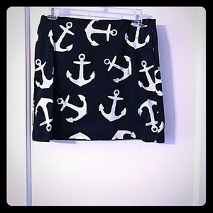 J. Crew navy and white anchor skirt